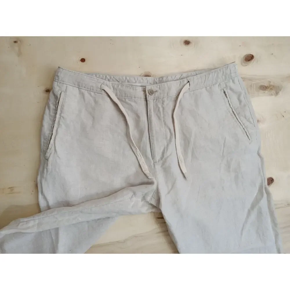 Tasso Elba 100% Linen Pants Mens 38x32 Beige Drawstring Beach Resort Trousers